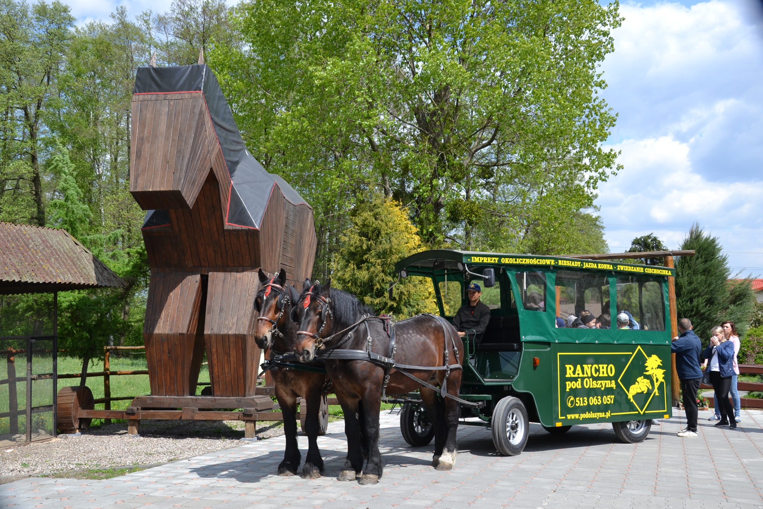 Tramwaj konny Rancho pod Olszyną – unikalna przejażdżka w Nowym Ciechocinku z dorosłymi gośćmi